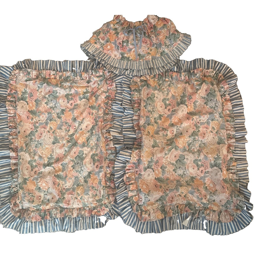 Vintage Ruffled Lamp Shade Fabric Cover And Two Pillow Shams Homemade Custom